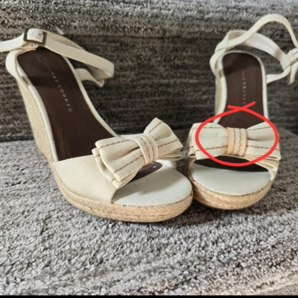 Lauren Conrad LC Women's Gwin Espadrille Wedge Sandals 7 Beige Bow NIB NWT